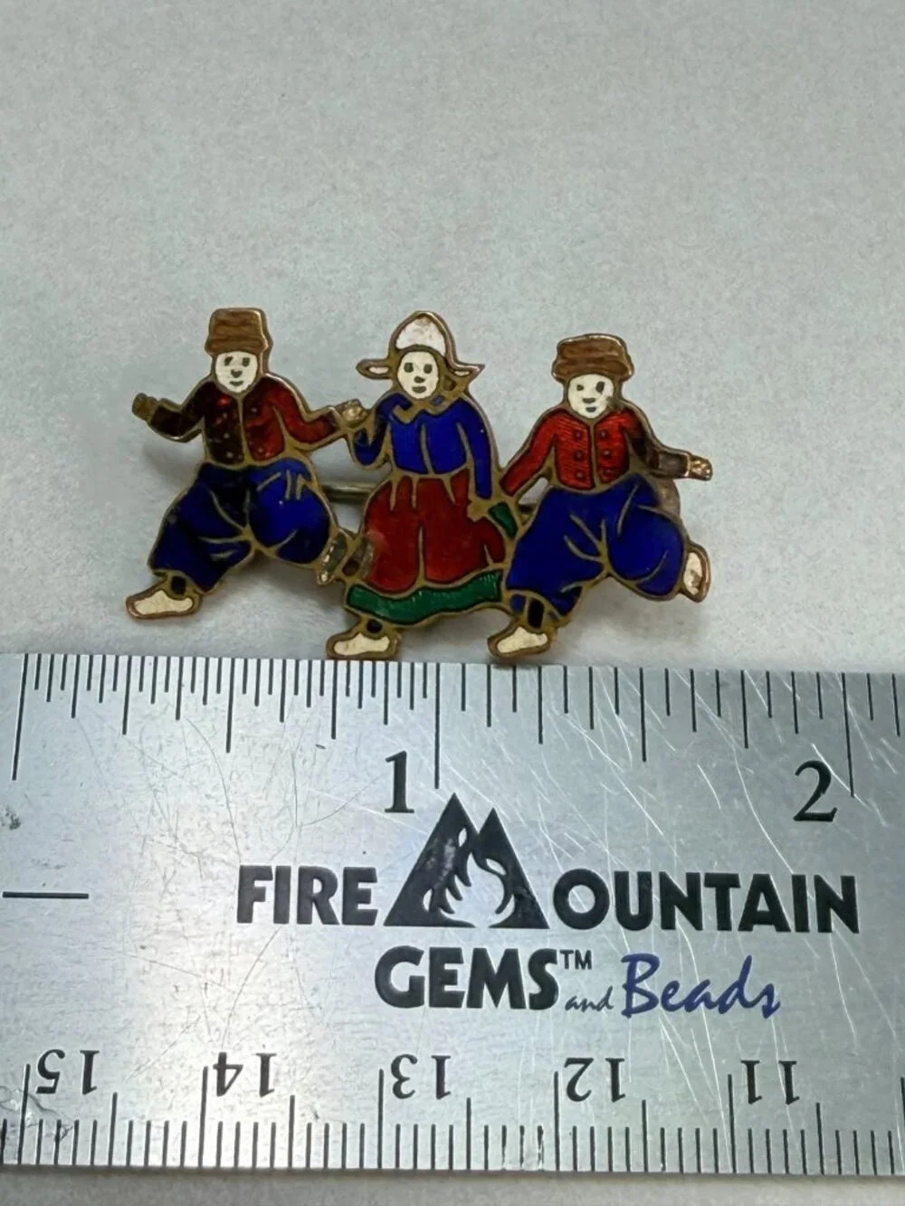 Vtg ANTIQUE Brooch Pin Dutch Dancers Enamel Gold tone Jewelry lot x